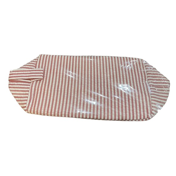 Pink Striped Seersucker "A" Cosmetic Bag | Zipper Makeup Pouch - Picture 6 of 8